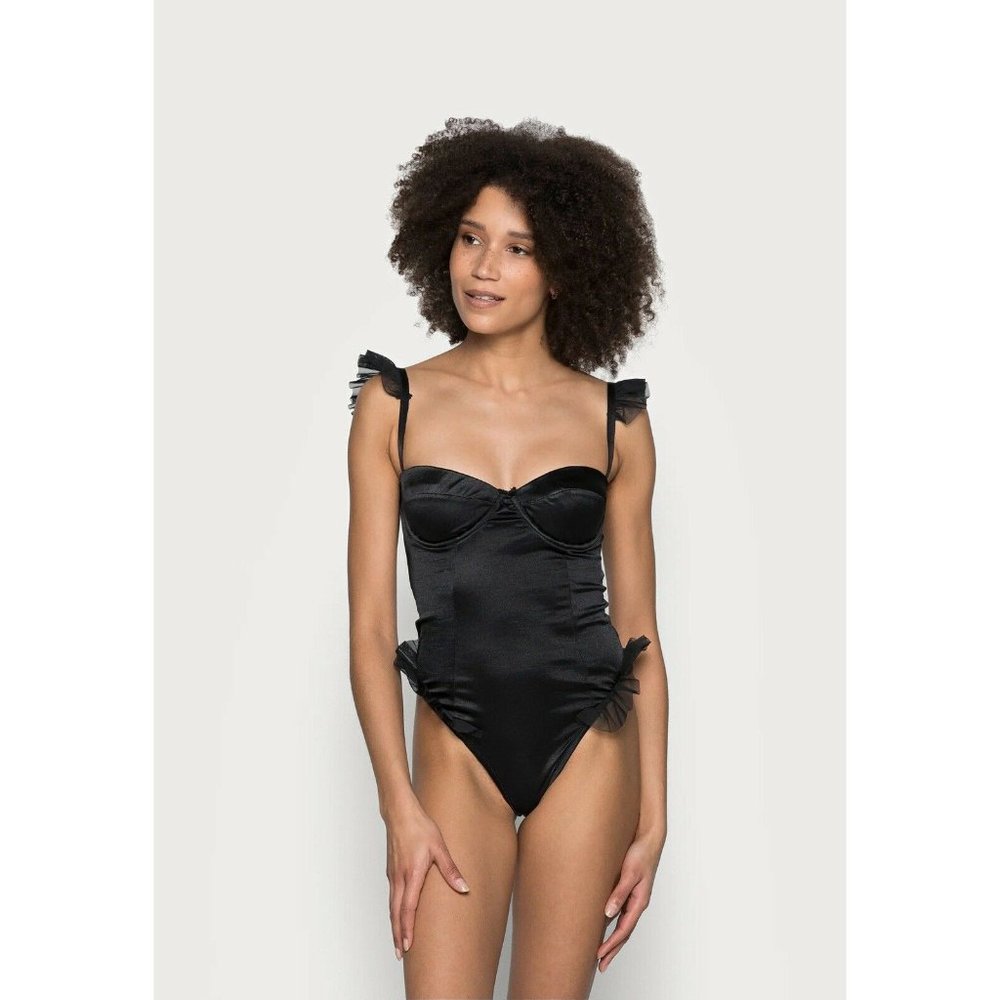 OW Intimates Sadie Bodysuit Black Caviar Sarin Sexy Ruffle M NWOT $125